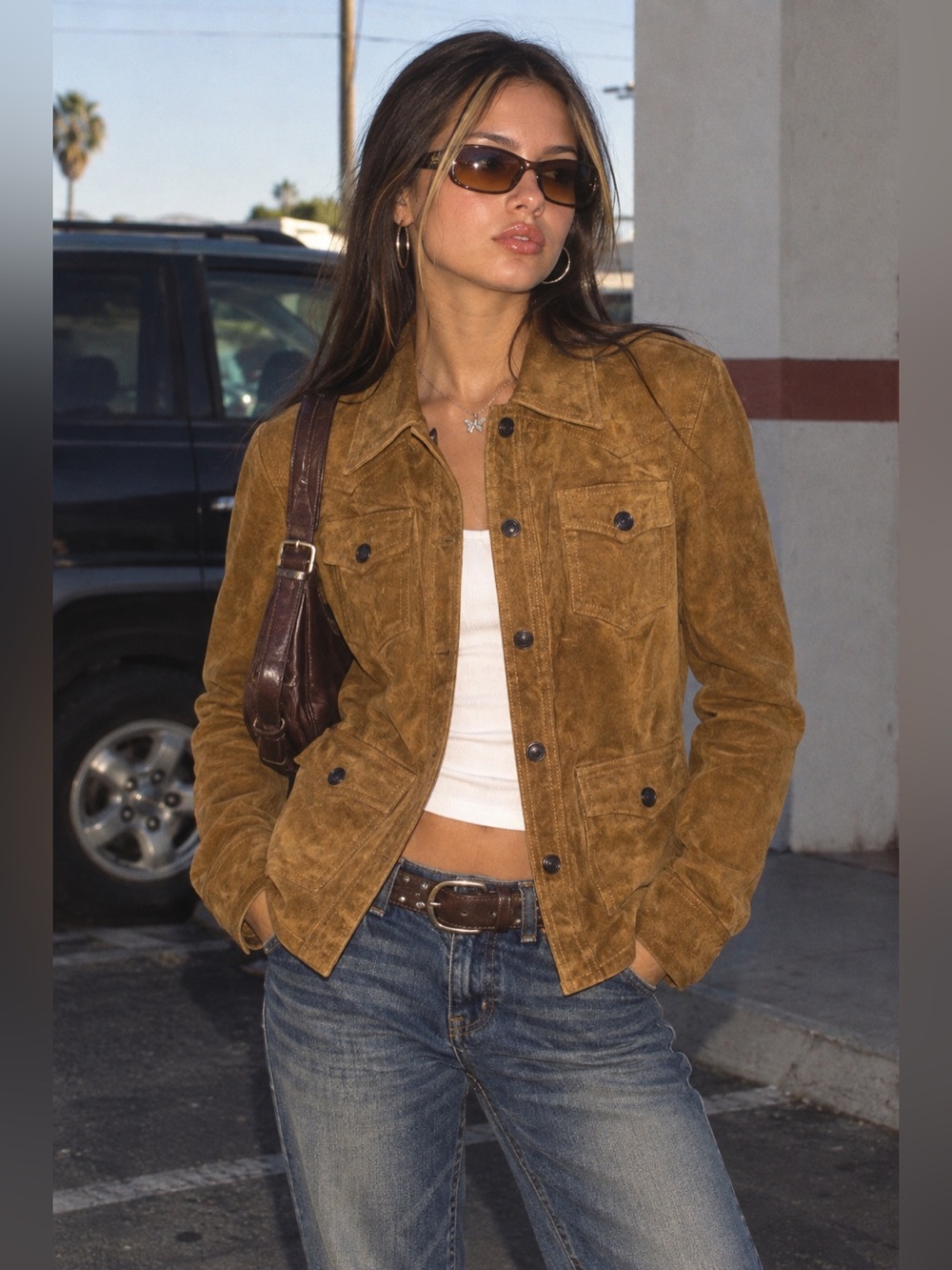 Vintage Y2K Gap Suede Leather Jacket Brown Western Utility